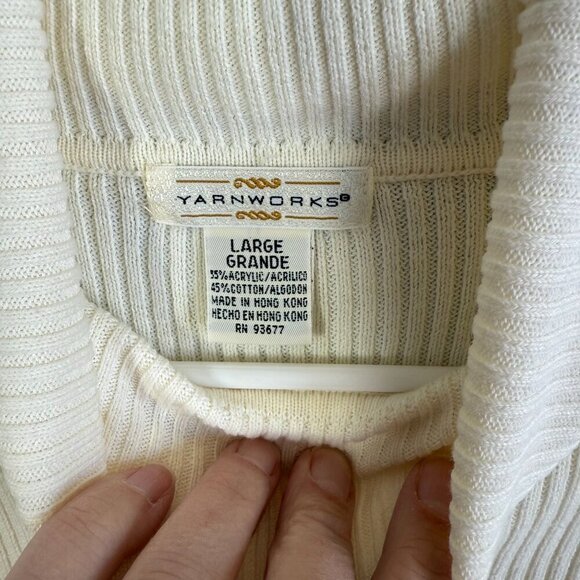 VTG Yarnworks Womens Ivory Ribbed Turtleneck Sweater Large Classic Minimalist - Picture 9 of 10